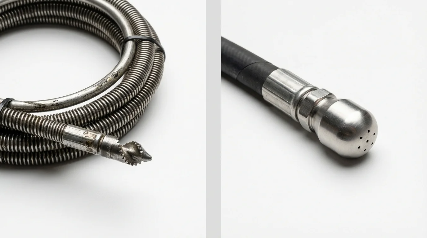 Drain snake cable and hydro jetting nozzle used for drain cleaning in Grayslake, IL